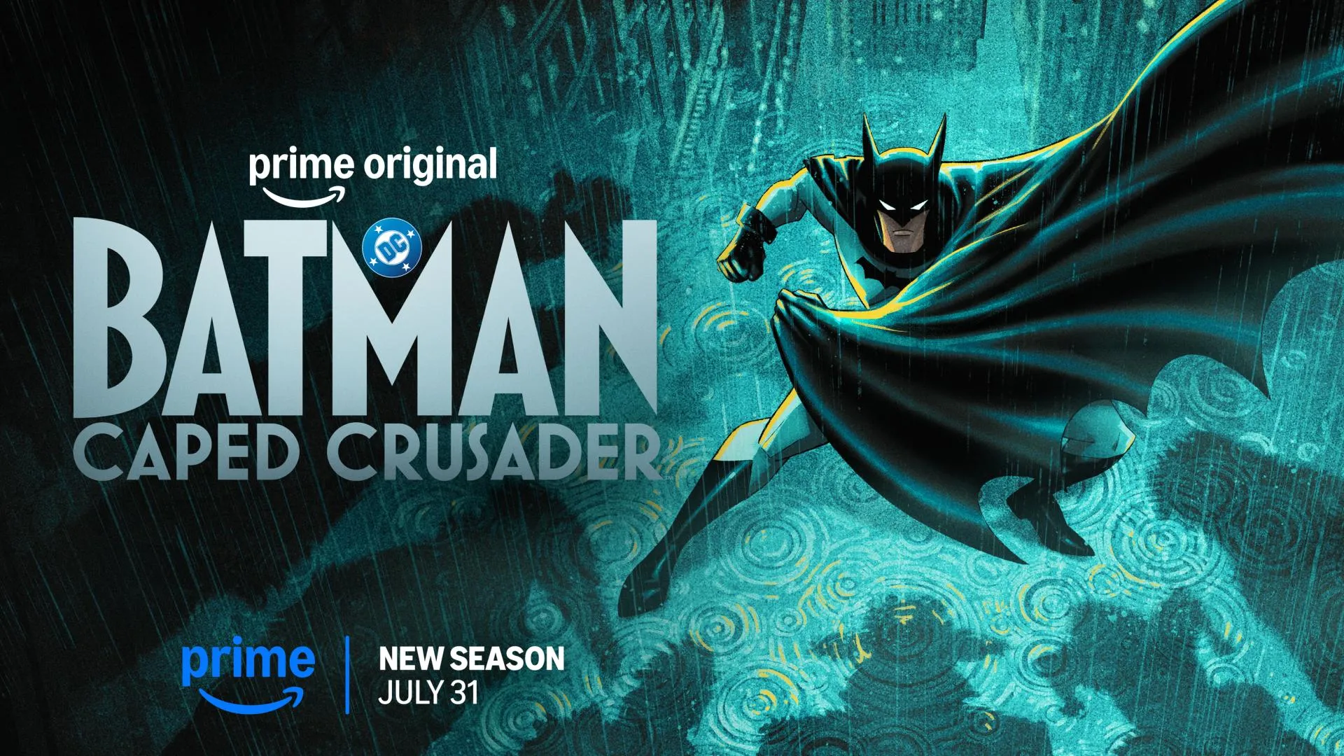 Batman: Caped Crusader Season 2 – Familiar Faces, Bolder Villains Batman standing in the rain-soaked noir Gotham of Batman: Caped Crusader Season 2