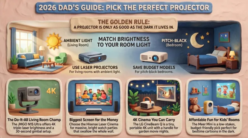 Best Home Theater Projectors for Movie-Night Dads (2026 Buyer's Guide)
