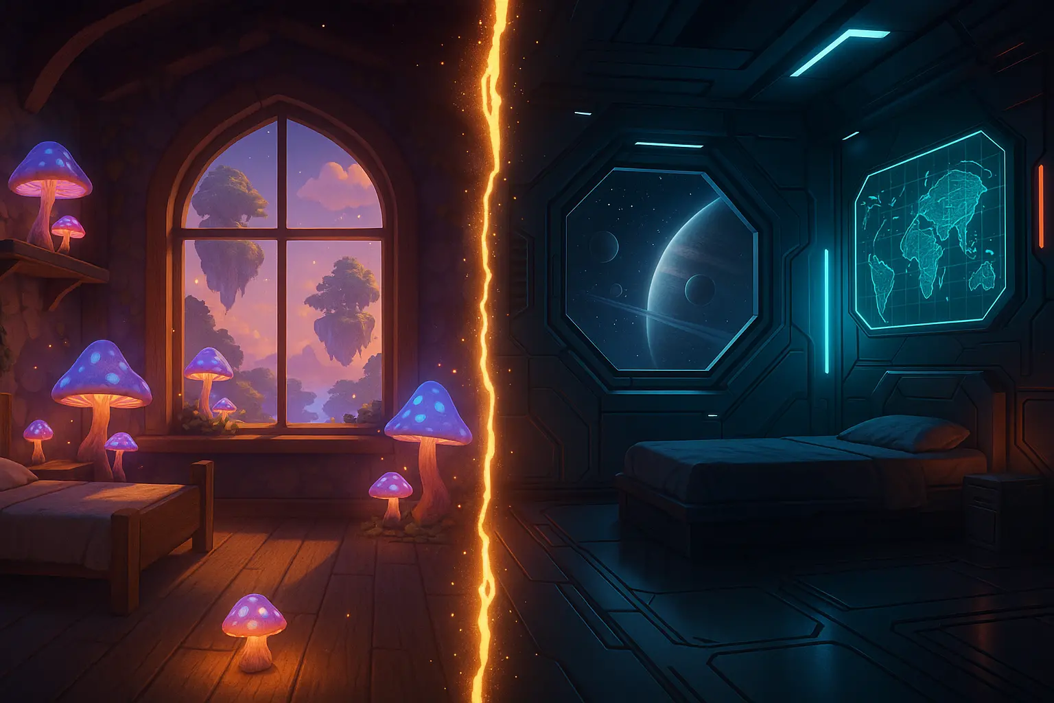 Two players solving color-coded puzzles in Split Fiction