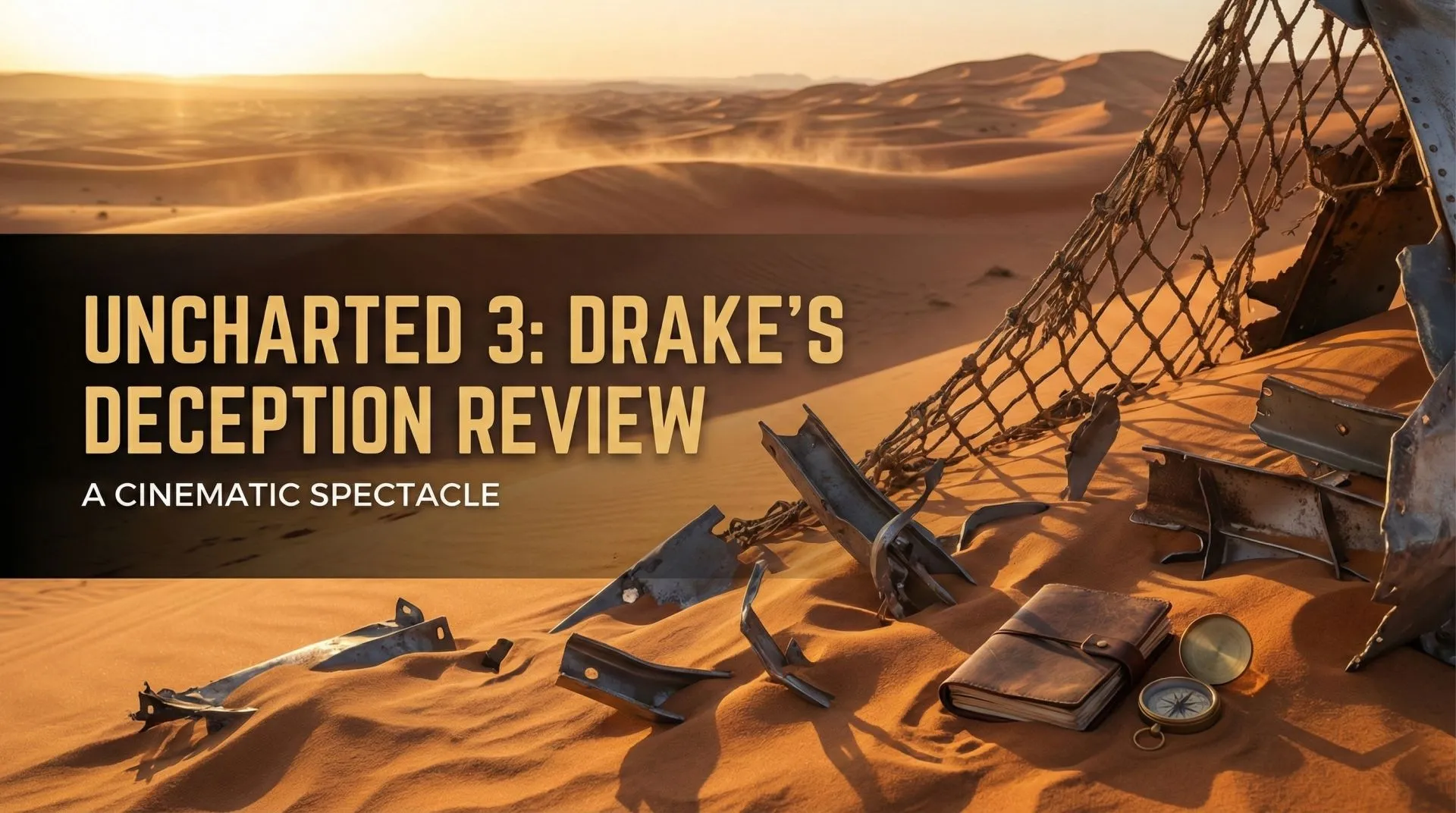 Nathan Drake walking through a vast desert landscape