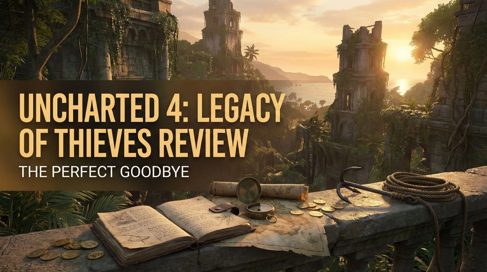 Older Nathan Drake looking out over a pirate colony ruins