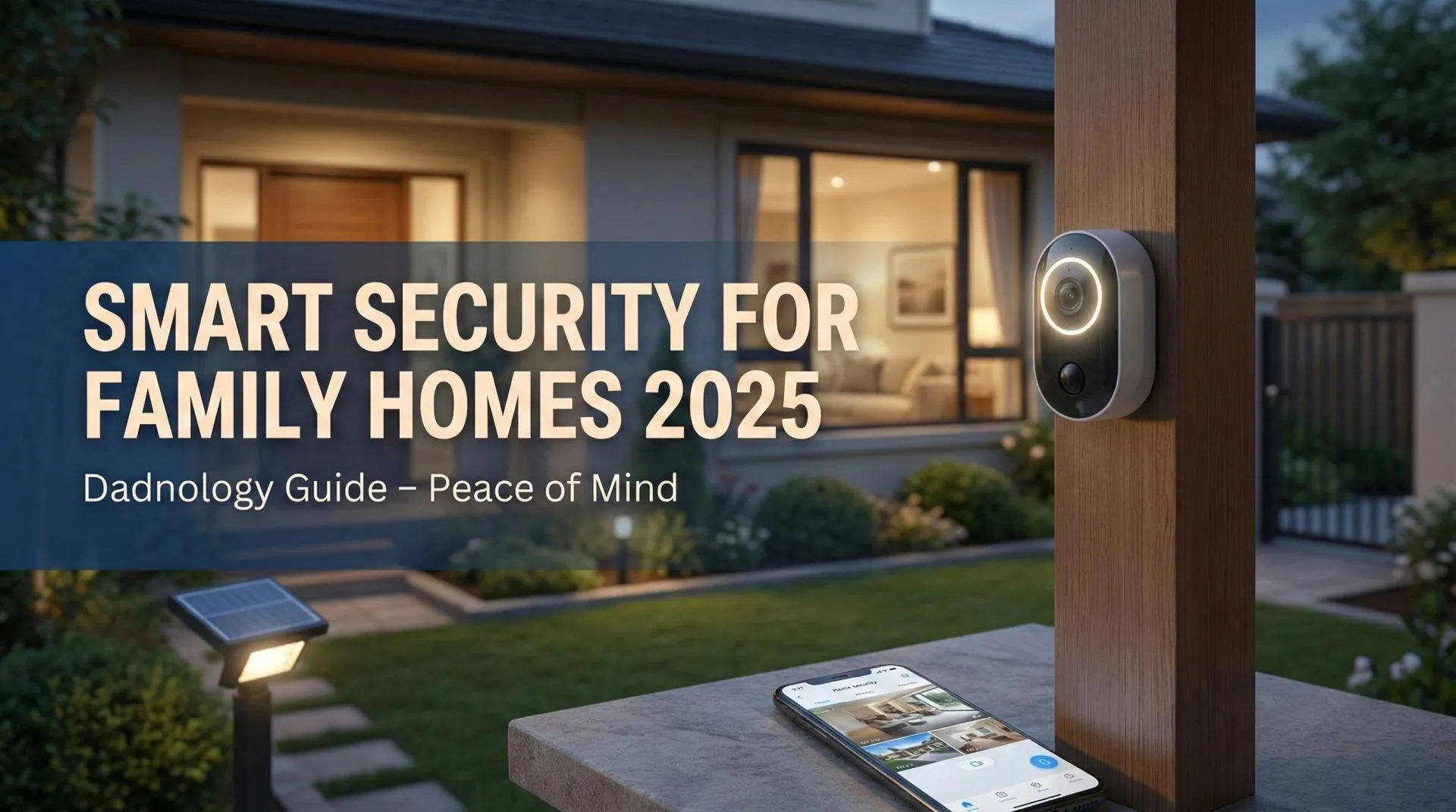 Modern smart security cameras watching over a family home at dusk