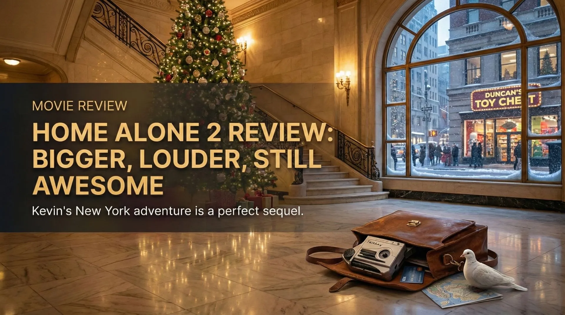 Kevin McCallister looking amazed at the giant Christmas tree in Rockefeller Center