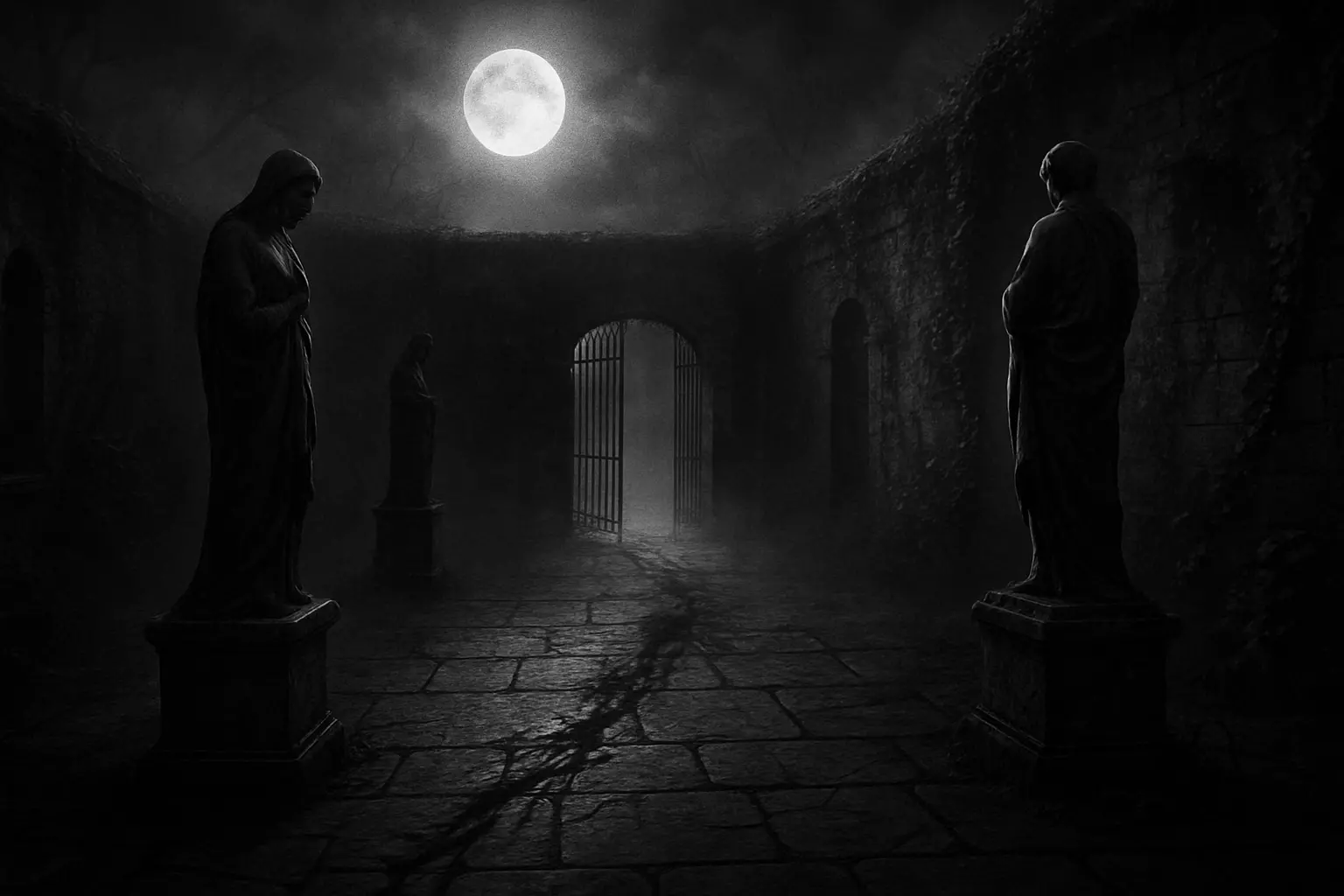 Jack Russell as the titular Werewolf by Night in a black-and-white horror setting