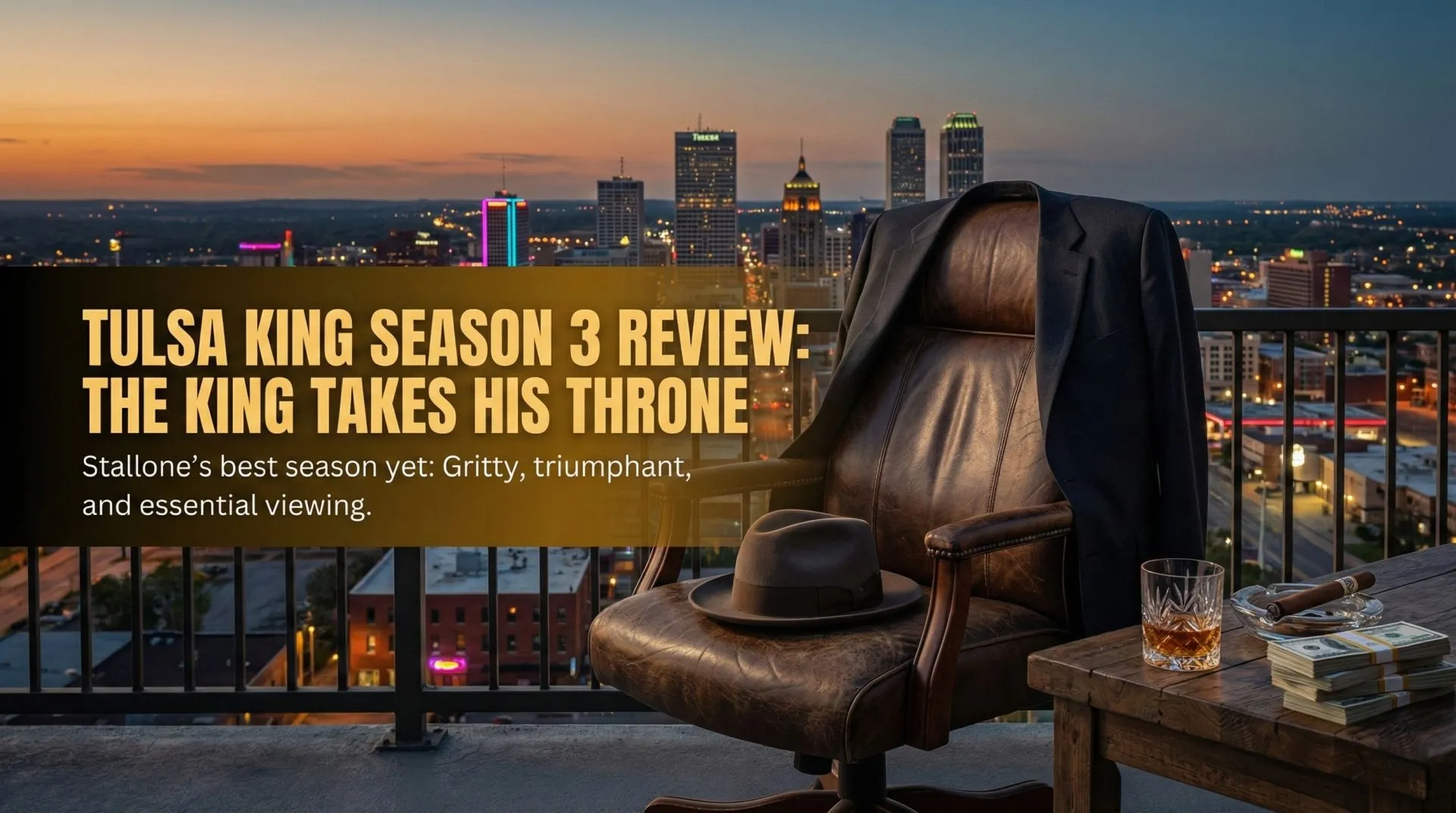 Tulsa King Season 3 Review Dwight Manfredi sitting at the head of a table, surrounded by his loyal crew