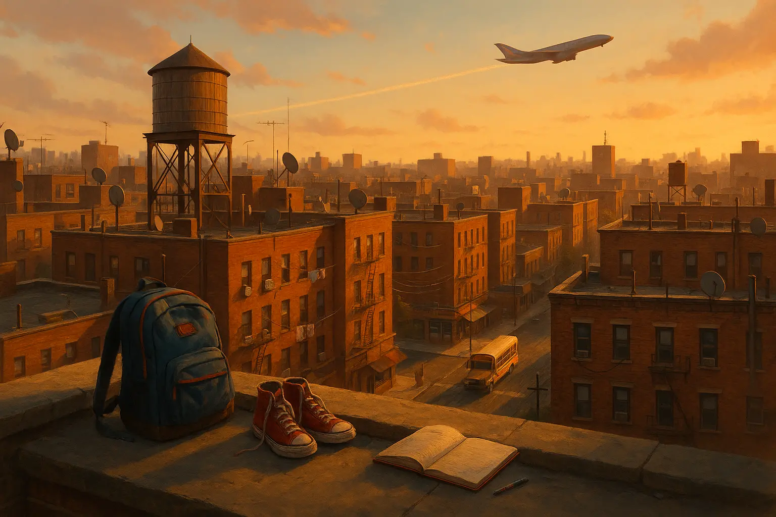 Spider-Man hanging upside down with a New York skyline and Avengers Tower in the background